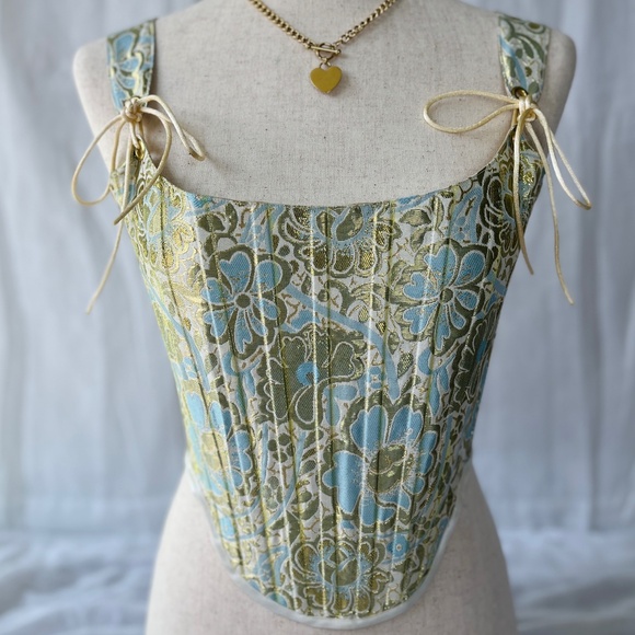 Tops - Gold Floral Brocade Corset Top: Handcrafted Flower Corset